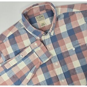 LL Bean Shirt Mens L Long Sleeve Button Down Traditional Fit Stretch‎ Plaid Pink